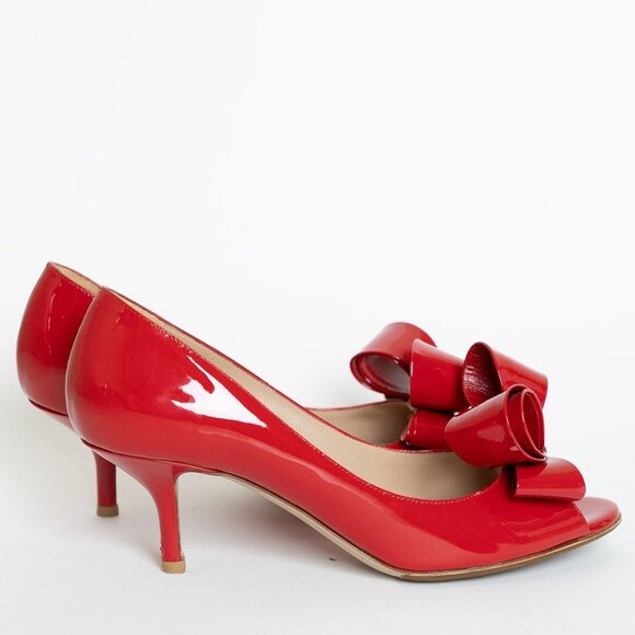 Valentino Garavani Couture Patent Leather Pumps Bow Peep Toe Kitten Heel EU 37.5 - Picture 3 of 14